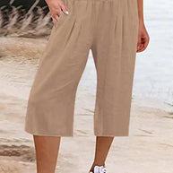 W&W - Einfache Hose mit hoher Taille und weitem Bein, einfarbig, mittlere Länge