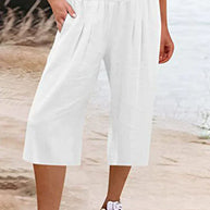 W&W - Einfache Hose mit hoher Taille und weitem Bein, einfarbig, mittlere Länge