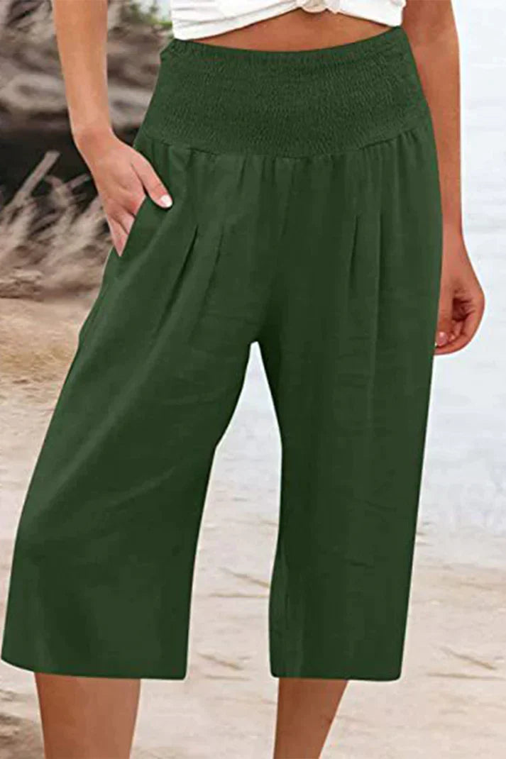 W&W Mode - Einfache Hose mit hoher Taille und weitem Bein, einfarbig, mittlere Länge