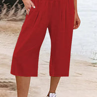 W&W - Einfache Hose mit hoher Taille und weitem Bein, einfarbig, mittlere Länge