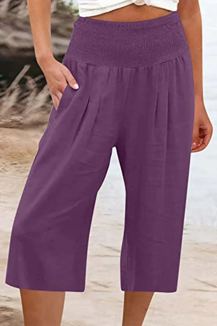 W&W Mode - Einfache Hose mit hoher Taille und weitem Bein, einfarbig, mittlere Länge