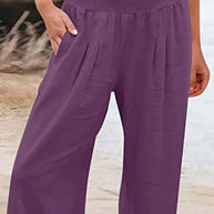 W&W - Einfache Hose mit hoher Taille und weitem Bein, einfarbig, mittlere Länge