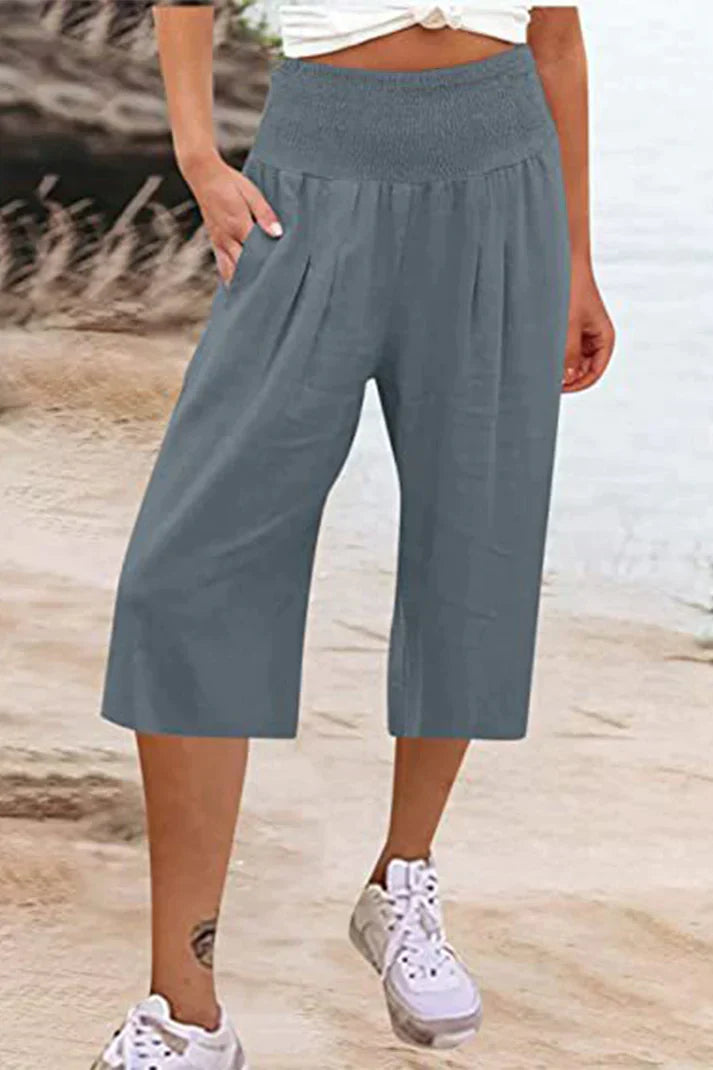 W&W Mode - Einfache Hose mit hoher Taille und weitem Bein, einfarbig, mittlere Länge