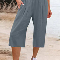 W&W - Einfache Hose mit hoher Taille und weitem Bein, einfarbig, mittlere Länge