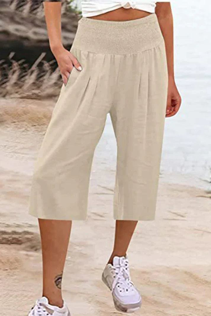 W&W Mode - Einfache Hose mit hoher Taille und weitem Bein, einfarbig, mittlere Länge