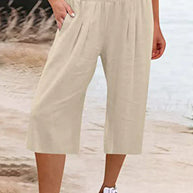 W&W - Einfache Hose mit hoher Taille und weitem Bein, einfarbig, mittlere Länge