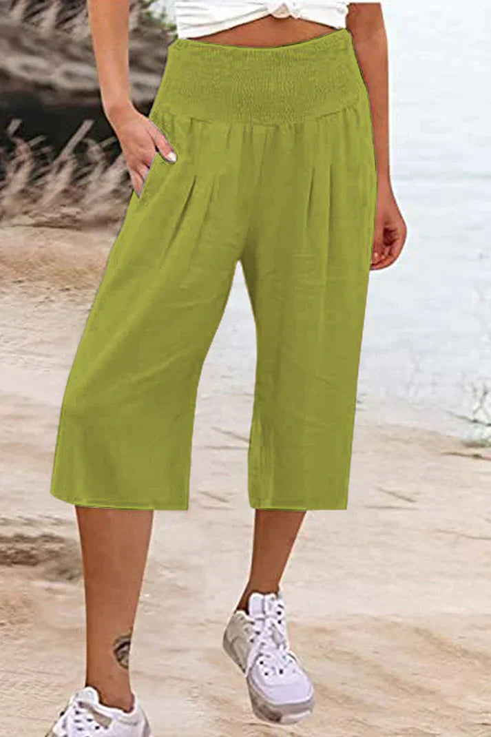 W&W Mode - Einfache Hose mit hoher Taille und weitem Bein, einfarbig, mittlere Länge