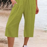 W&W - Einfache Hose mit hoher Taille und weitem Bein, einfarbig, mittlere Länge