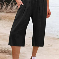 W&W - Einfache Hose mit hoher Taille und weitem Bein, einfarbig, mittlere Länge