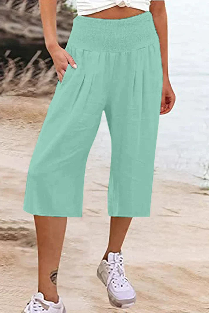 W&W Mode - Einfache Hose mit hoher Taille und weitem Bein, einfarbig, mittlere Länge