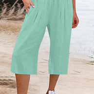 W&W - Einfache Hose mit hoher Taille und weitem Bein, einfarbig, mittlere Länge