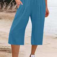 W&W - Einfache Hose mit hoher Taille und weitem Bein, einfarbig, mittlere Länge