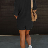 WW | Lässiger Street Solid Pocket Umlegekragen Lockere Jumpsuits