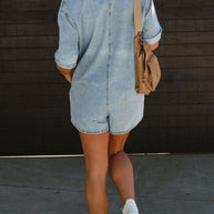 WW | Lässiger Street Solid Pocket Umlegekragen Lockere Jumpsuits