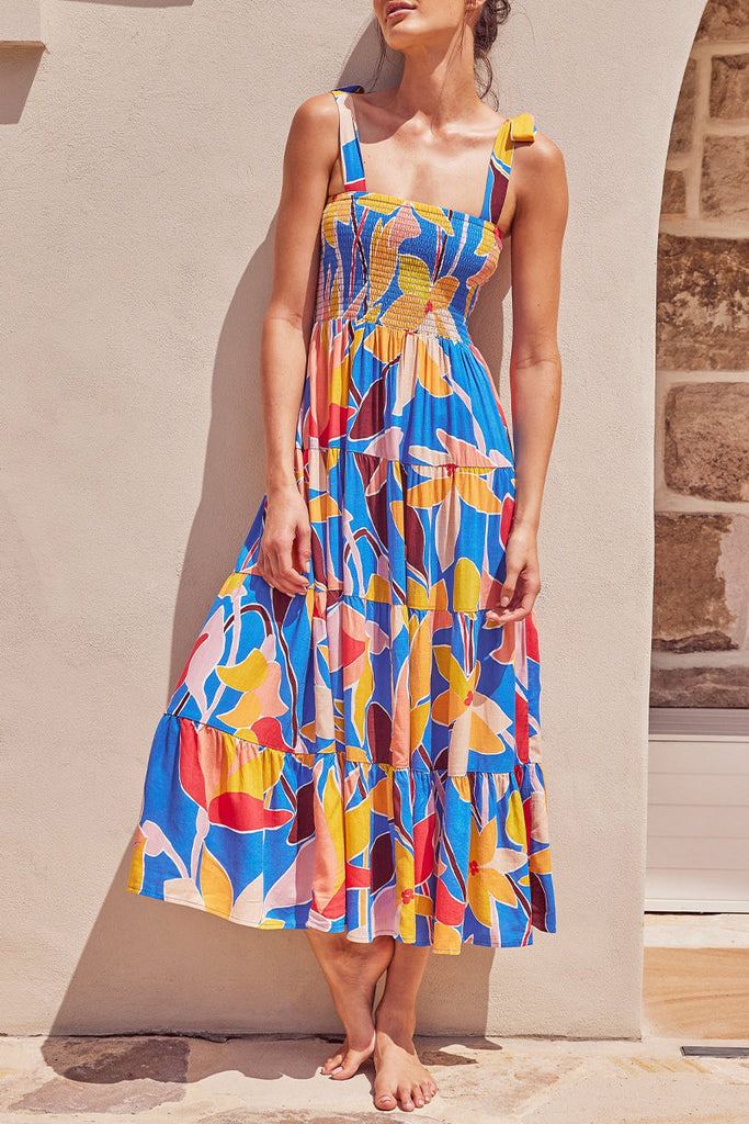 WW | Fashion Street Punkt Patchwork Spaghetti-Träger Bedruckte Kleider