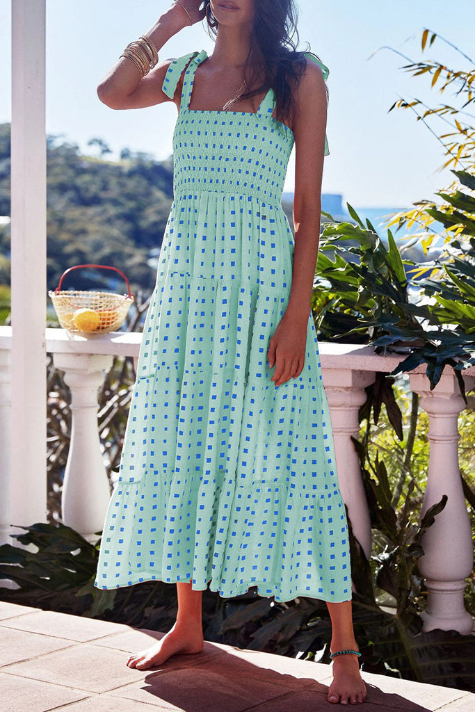 WW | Fashion Street Punkt Patchwork Spaghetti-Träger Bedruckte Kleider