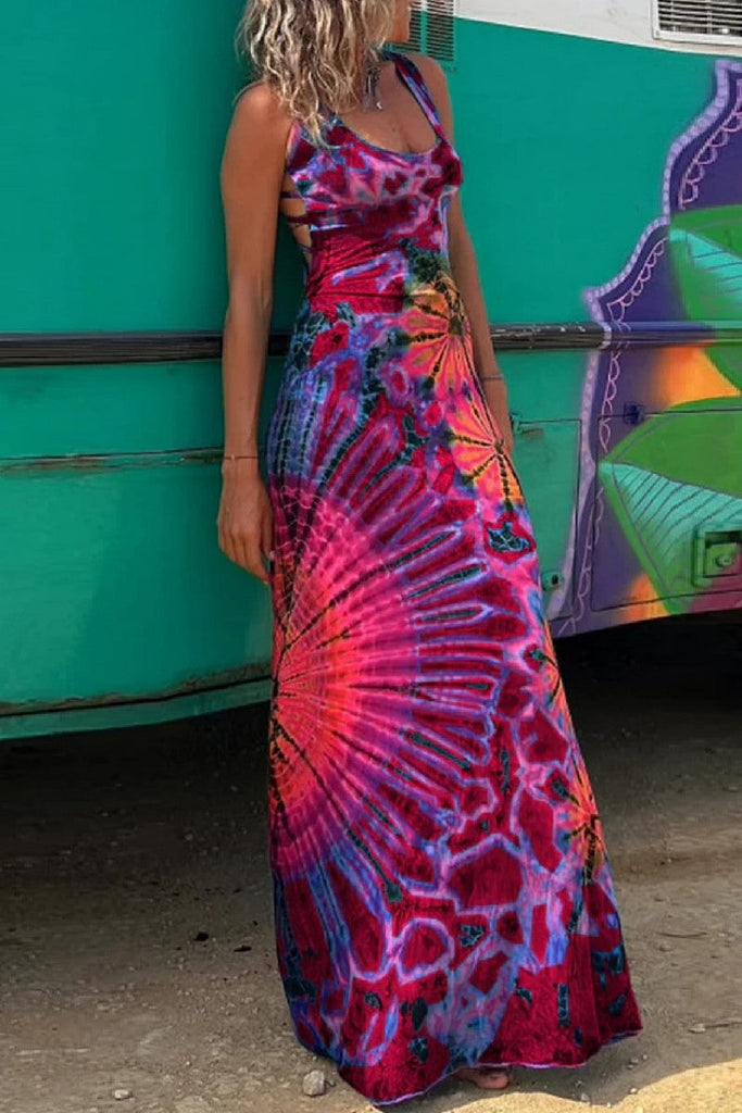 WW | Lässiges Print Rückenausschnitt U Neck Weste Kleid Kleider - 3 Farben