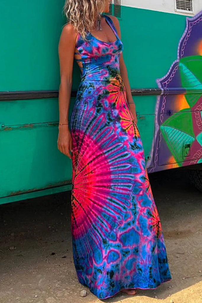 WW | Lässiges Print Rückenausschnitt U Neck Weste Kleid Kleider - 3 Farben