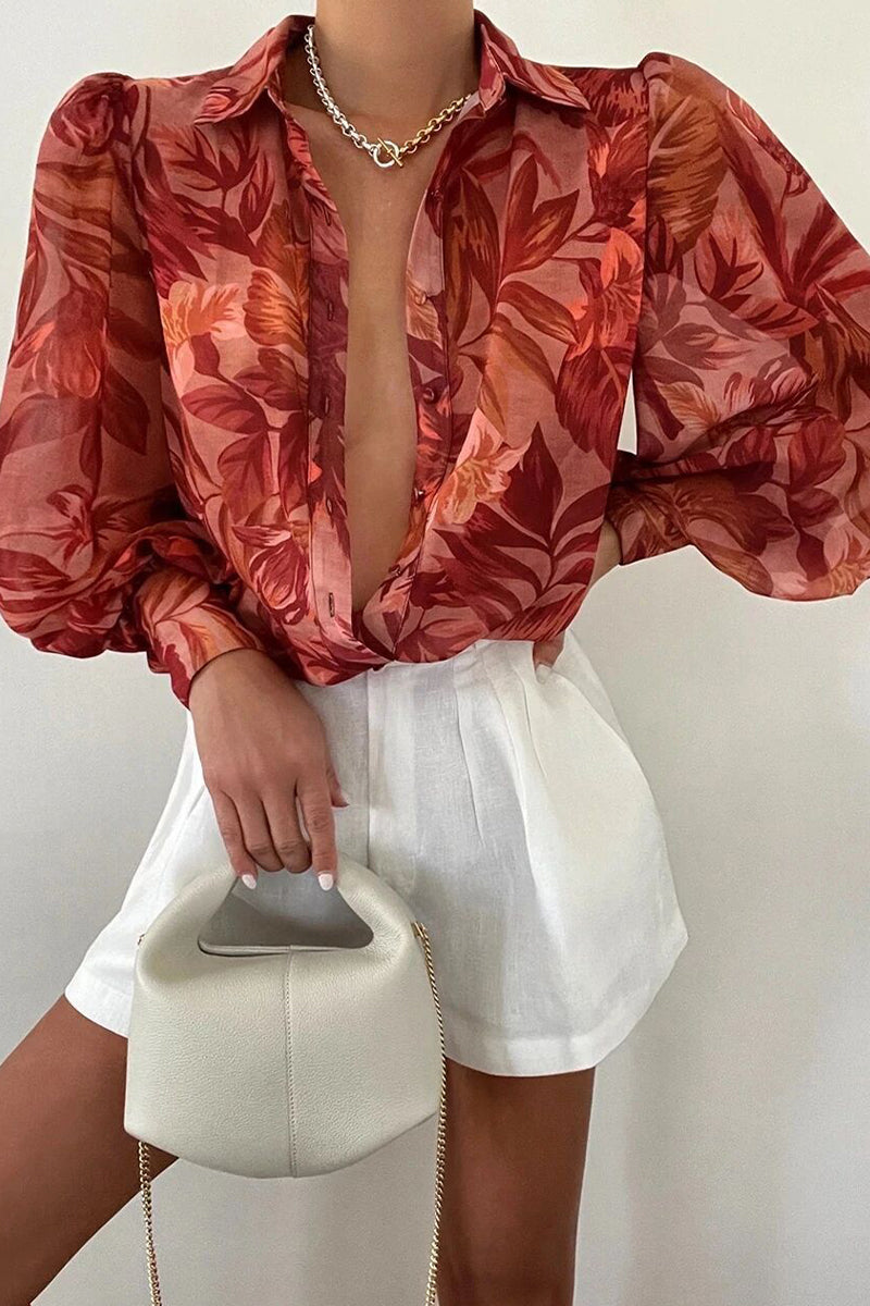 WW | Blumenbluse mit Puffärmeln für Damen