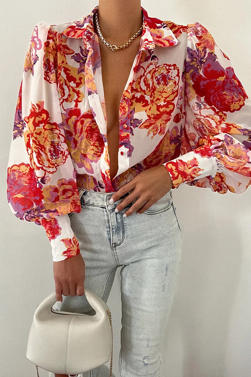 WW | Blumenbluse mit Puffärmeln für Damen