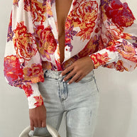 WW | Blumenbluse mit Puffärmeln für Damen
