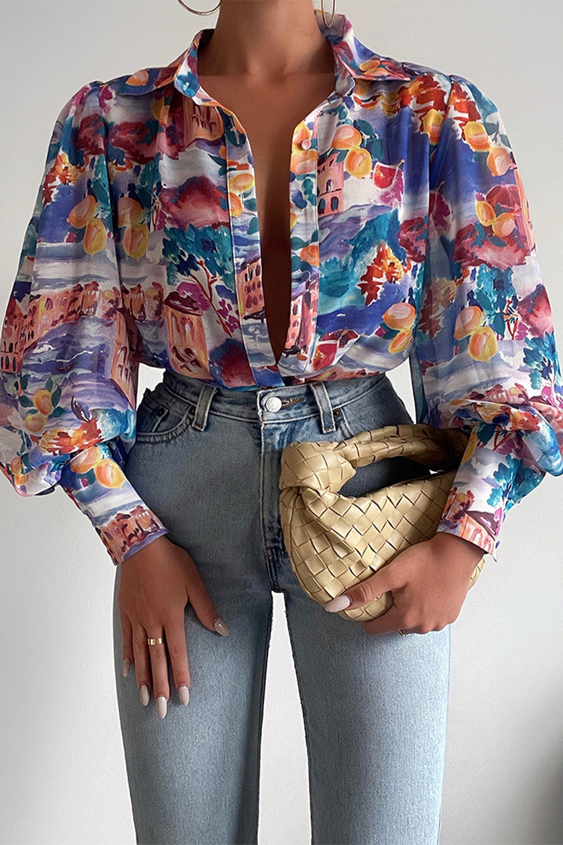 WW | Blumenbluse mit Puffärmeln für Damen
