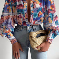 WW | Blumenbluse mit Puffärmeln für Damen