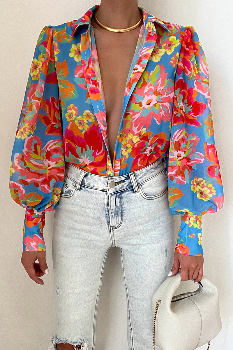 WW | Blumenbluse mit Puffärmeln für Damen