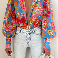 WW | Blumenbluse mit Puffärmeln für Damen