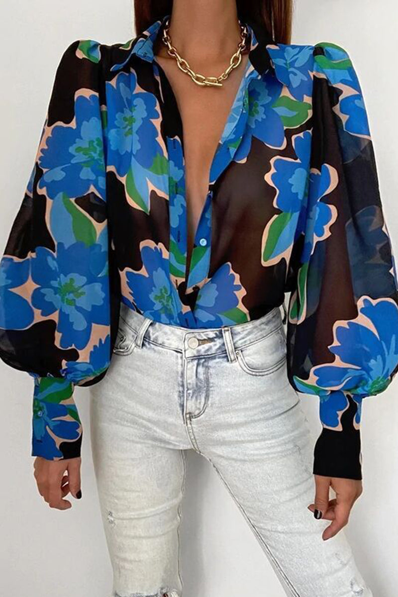WW | Blumenbluse mit Puffärmeln für Damen