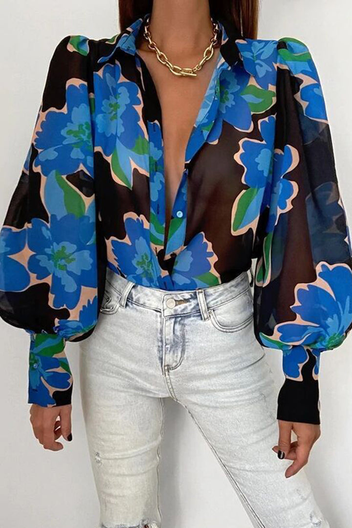W&W Mode | Blumenbluse mit Puffärmeln für Damen
