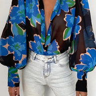 WW | Blumenbluse mit Puffärmeln für Damen