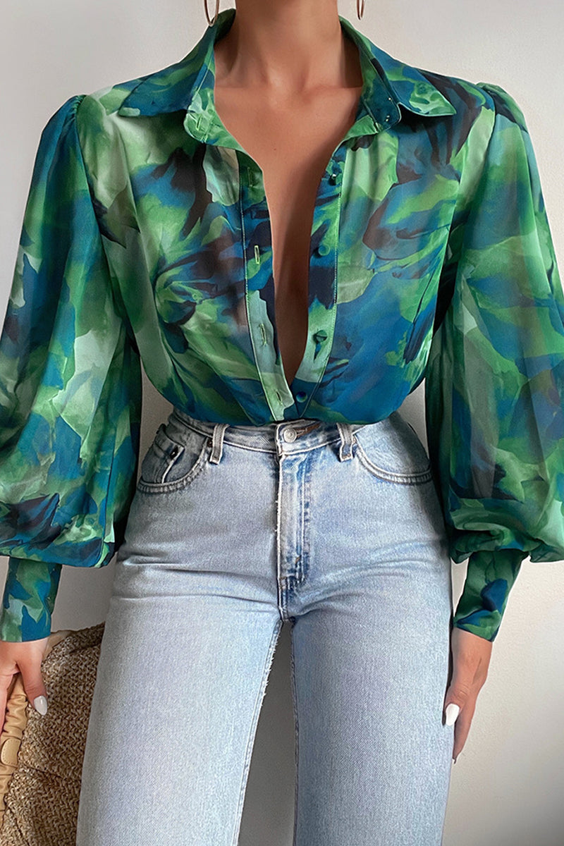 WW | Blumenbluse mit Puffärmeln für Damen