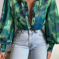 WW | Blumenbluse mit Puffärmeln für Damen
