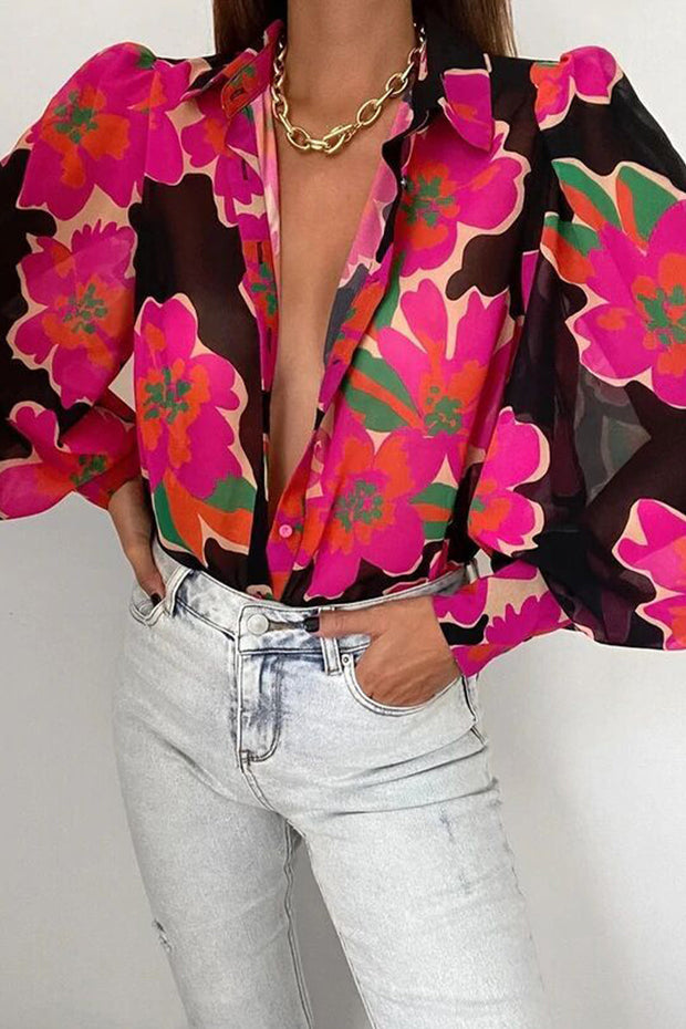 WW | Blumenbluse mit Puffärmeln für Damen