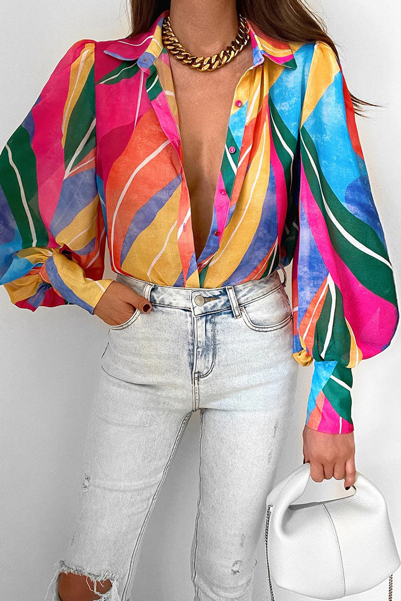 WW | Blumenbluse mit Puffärmeln für Damen