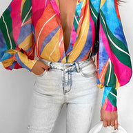 WW | Blumenbluse mit Puffärmeln für Damen