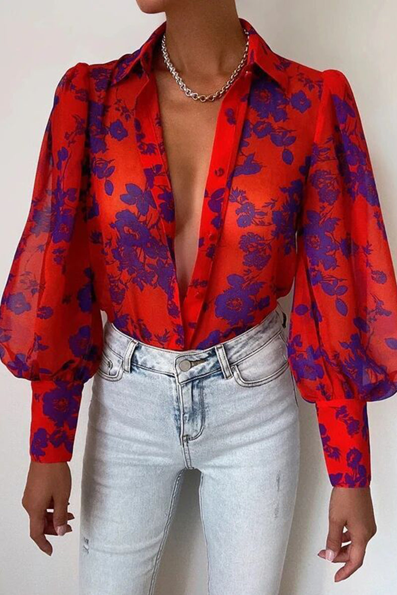 WW | Blumenbluse mit Puffärmeln für Damen