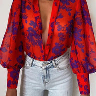 WW | Blumenbluse mit Puffärmeln für Damen