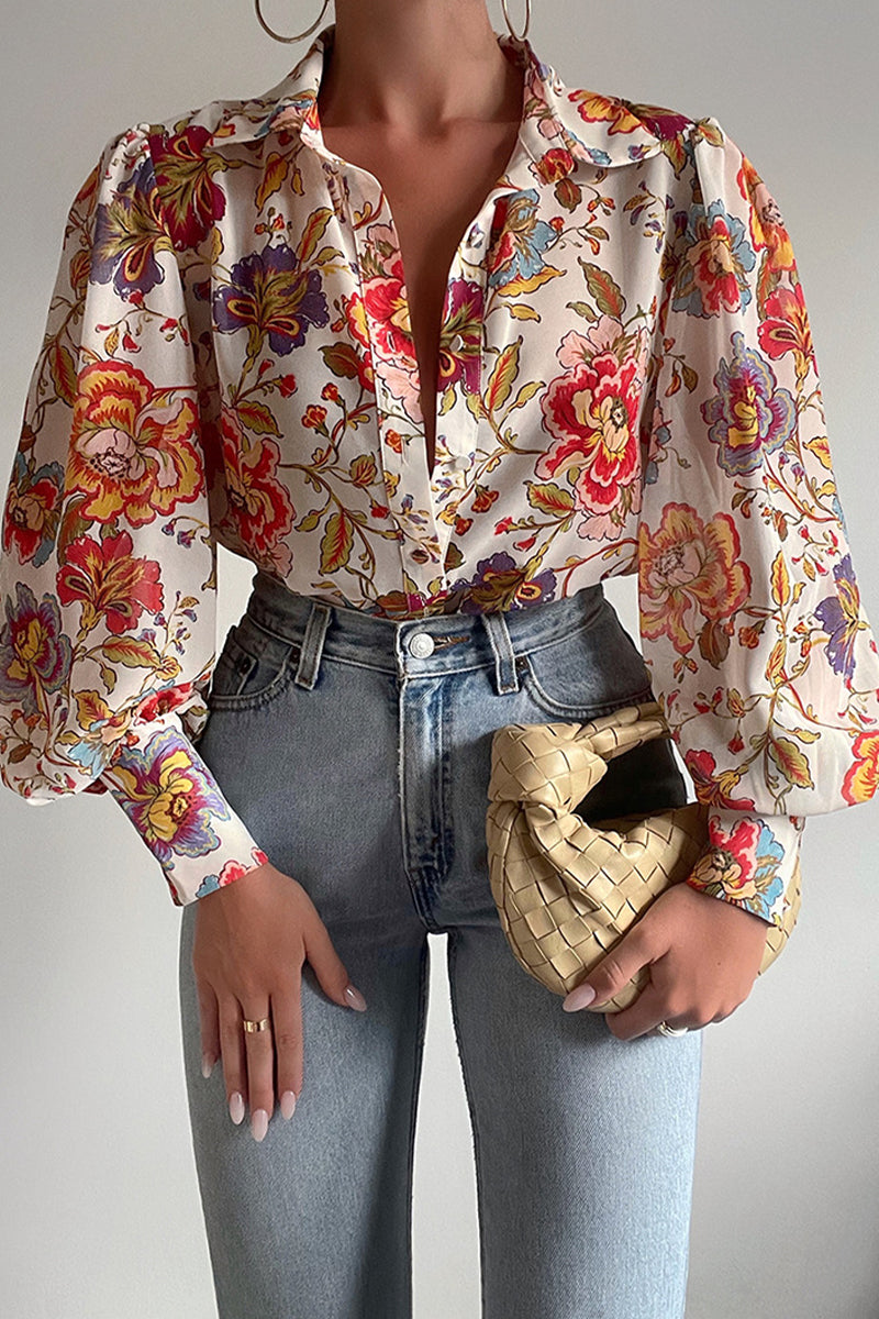 WW | Blumenbluse mit Puffärmeln für Damen