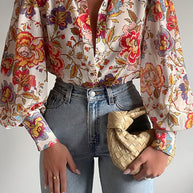 WW | Blumenbluse mit Puffärmeln für Damen
