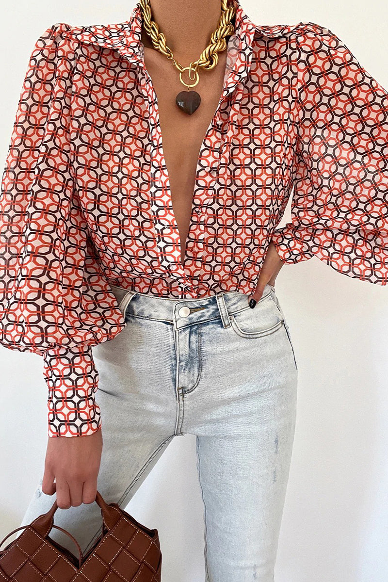 WW | Blumenbluse mit Puffärmeln für Damen