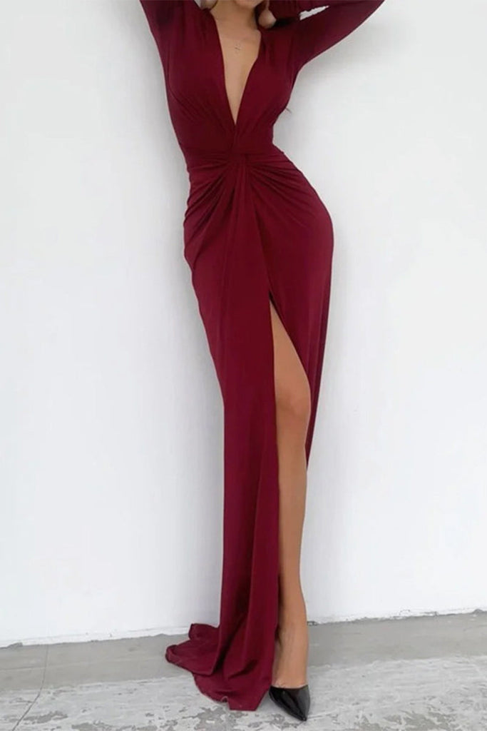 WW | Elegante Einfarbige Falt-V-Ausschnitt Plissierte Kleider - 6 Farben