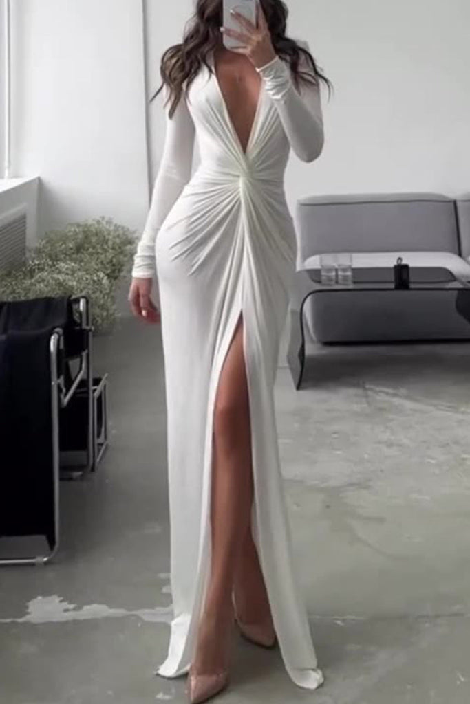 WW | Elegante Einfarbige Falt-V-Ausschnitt Plissierte Kleider - 6 Farben