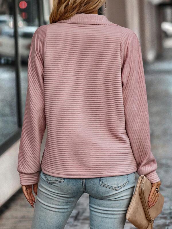 W&W Mode - Geripptes Viertel-Reißverschluss-Pullover-Sweater
