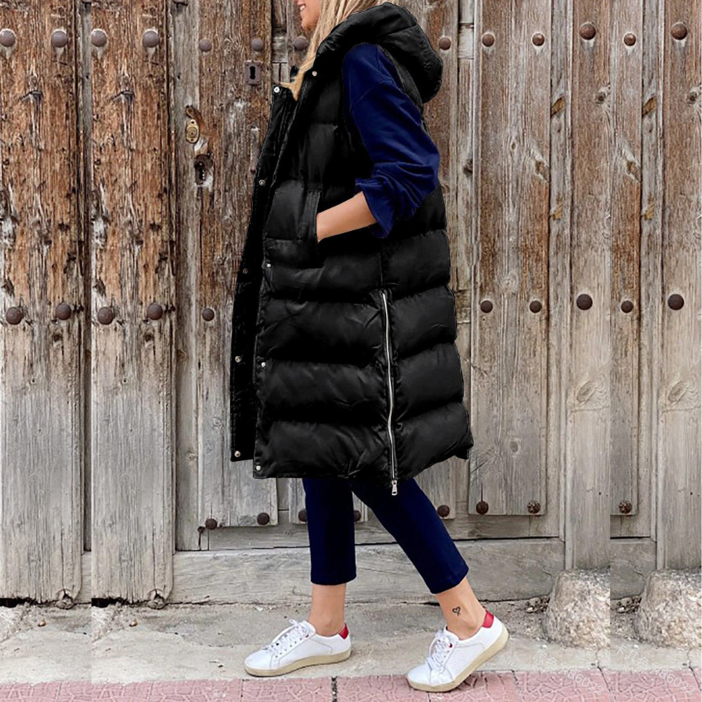 WW | Stylische Lange Weste Mit Kapuze