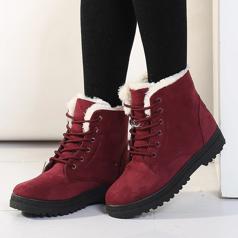 WW | Winter Stiefeletten Damen – Gefütterte Stiefel mit flacher Sohle und Schnürung