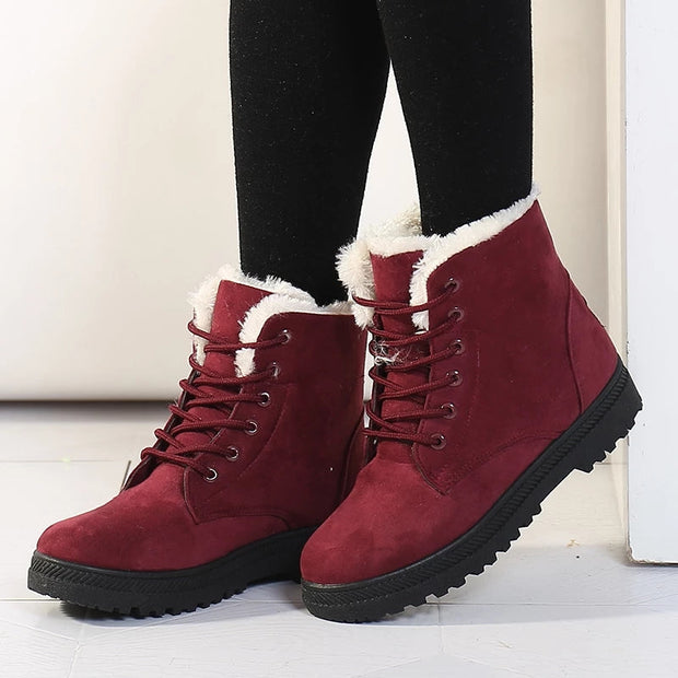 WW | Winter Stiefeletten Damen – Gefütterte Stiefel mit flacher Sohle und Schnürung