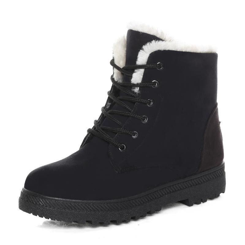 WW | Winter Stiefeletten Damen – Gefütterte Stiefel mit flacher Sohle und Schnürung