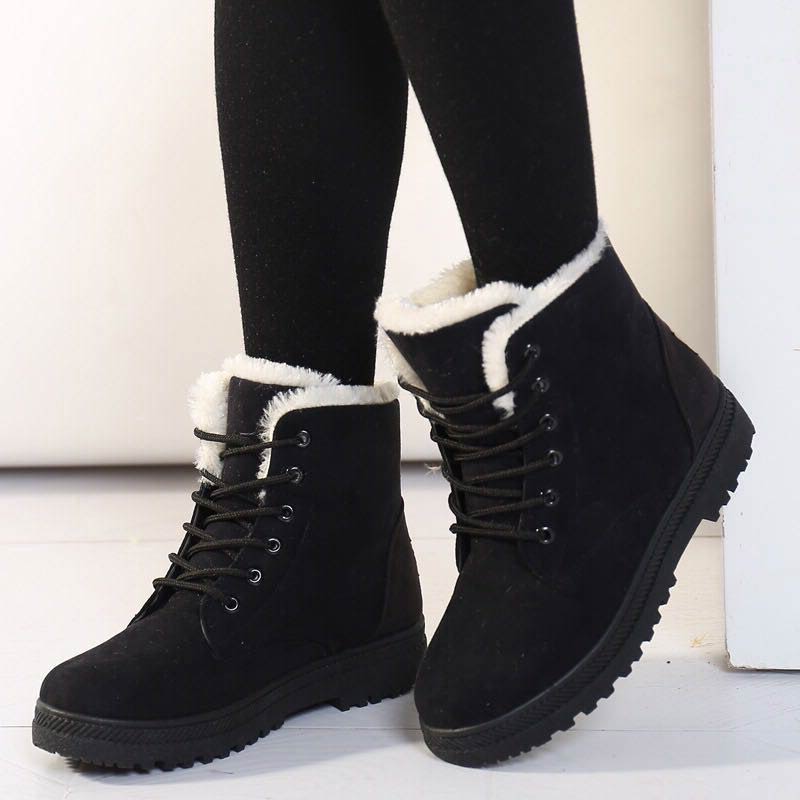 WW | Winter Stiefeletten Damen – Gefütterte Stiefel mit flacher Sohle und Schnürung